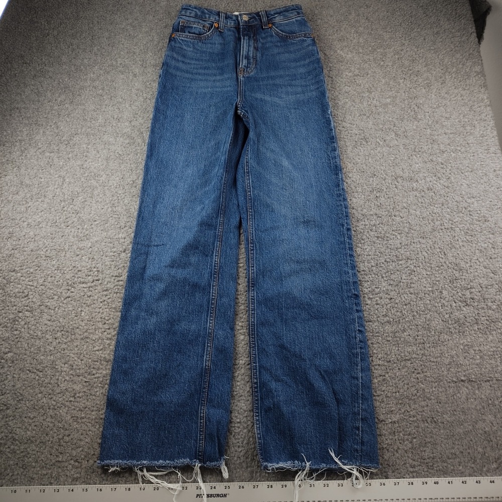 Reformation Jeans Sz 24x30 Wilder Stretch High Waisted Wide Leg Blue EUC